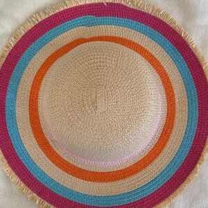 Addie & Tate Rainbow Straw Sun Hat w/Fringe Trim